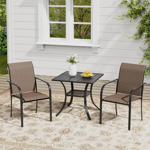 Miniatura 9 de VICLLAX Juego de 2 sillas de patio pequeñas para exteriores, juego de sillas apilables para patio y mesa de comedor cuadrada para porche delantero