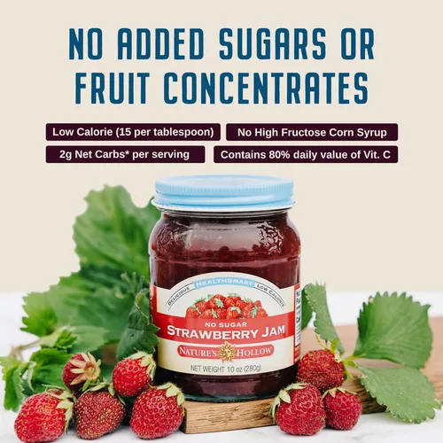 Miniatura 3 de Nature's Hollow Mermelada de Fresa: Mermelada y Conservas Sin Azúcar, Bajas en Calorías, Sin OGM, Mermelada Keto, Vegana, Sin Gluten y Apta