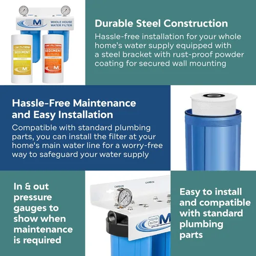 Miniatura 5 de Applied Membranes Inc. Sistema de filtro de agua de 2 etapas para toda la casa, 1 micrón y 5 micrones 4.5 pulgadas por 10 cartuchos de filtro