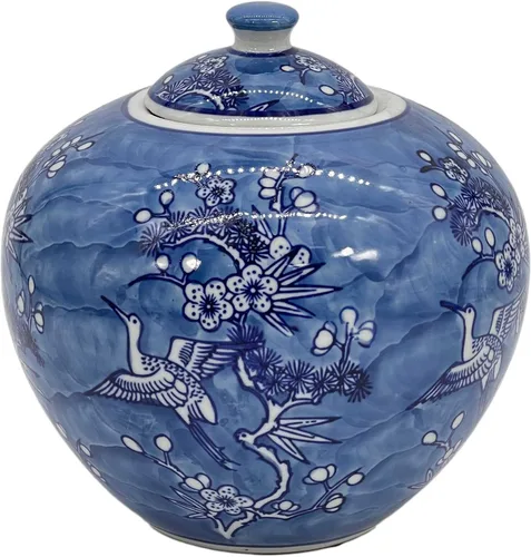 Miniatura 2 de Galt International Tarro Chinoiserie de Grúa Floral Azul y Blanco de 8" con Tapa Tarro de Jengibre Decorativo Centro de Mesa Almacenamiento de Té