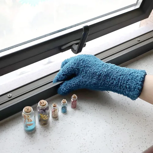 Miniatura 7 de Patelai 2 pares de guantes de microfibra para plantas, guantes de limpieza antipolvo, manoplas para el hogar, autos, persianas (azul, grande)