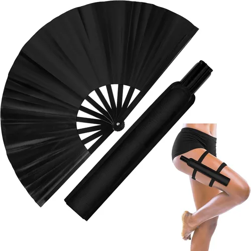 Miniatura 9 de Ventilador de mano plegable grande de 13 pulgadas con funda para hombres y mujeres, para Edm Music Rave Festival Line Dancing Party