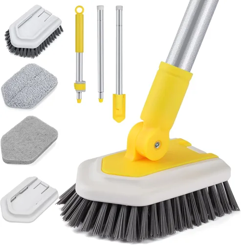Miniatura 7 de Lalafancy Cepillo de Limpieza para Ducha con Cabezal de Bloqueo, Cepillo Fregador de Bañera y Azulejos 3 en 1 con Mango Largo Extensible de 50
