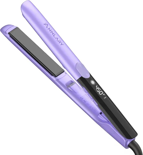 Miniatura 11 de Annlary - Plancha de pelo alisadora de 1 pulgada y rizador de pelo plana de 2 en 1 de titanio y cerámica iónica con voltaje dual, con silicona Negro