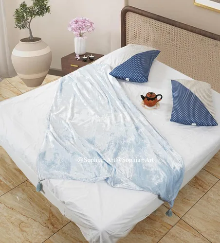 Miniatura 9 de Sophia-Art Manta de terciopelo triturado de lujo con borlas, para sofá o cama, manta suave, bohemia y cálida, acogedora, felpa ligera
