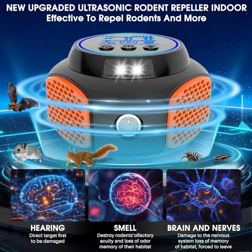 Miniatura 2 de Repelente ultrasónico para ratones, enchufe para control de plagas en interiores para roedores, ratas, ardillas, murciélagos, cucarachas, arañas