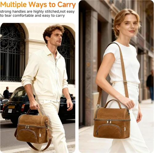 Miniatura 7 de Waxed Canvas Lunch Bag with 2 XL Ice Packs, Canvas Lunch Box, Lunch Cooler for Men Work, 10.5L 2 Compartments Insulated Leakproof Cooler Bags for
