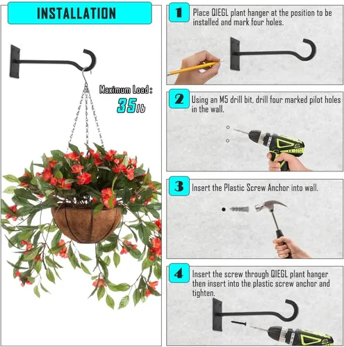 Miniatura 12 de QIEGL Soporte colgante para plantas de 6 pulgadas, gancho de metal para plantas, gancho de pastor decorativo para colgar linternas, comedero