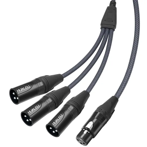 Miniatura 7 de Cable divisor en Y de 3 pines XLR hembra a 3 machos, cable divisor XLR de 3 vías, equilibrio de 1 hembra a 3 macho, cable de audio para micrófono