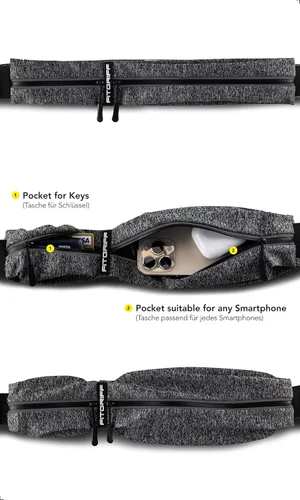 Miniatura 2 de Cinturón de correr Fitgriff® para hombres y mujeres - Bolso de jogging seguro para teléfono, llaves y elementos esenciales - Para todos los Gris