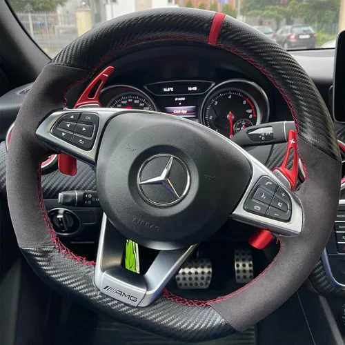 Miniatura 7 de Cubierta de volante de fibra de carbono mate negro y cuero de ante con costura manual, ajuste envolvente para Mercedes Benz W205/C43 GLA45 GLC43