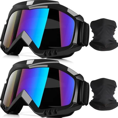 Miniatura 9 de Gafas de moto Dirt & Motocross, paquete de 2 gafas de carreras resistentes al viento para ATV, esquí y snowboard