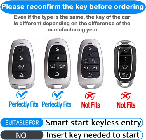 Miniatura 2 de Tukellen Funda para llavero de cuero con llavero compatible con Hyundai Sonata 2020 2021, llave remota Tucson 2022, color negro
