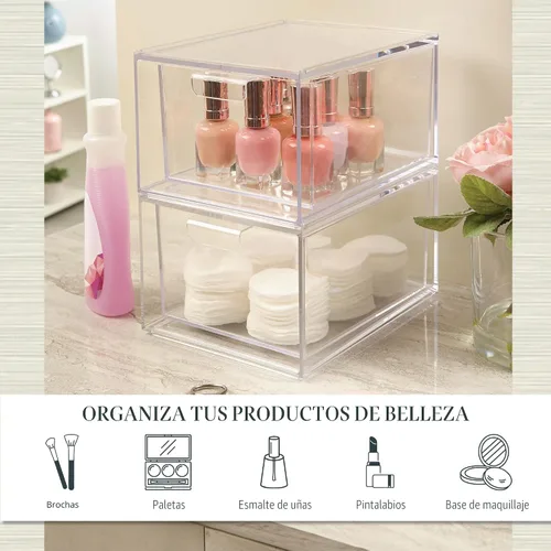 Miniatura 4 de STORi Audrey - Cajones organizadores apilables de plástico transparente Juego de 2 piezas Organiza cosméticos y suministros de belleza en un