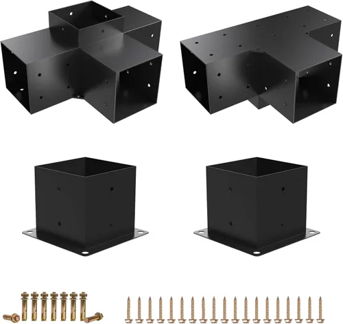 Miniatura 8 de Kit de pérgola - Soportes de 5 vías para vigas de madera de 4 x 4 pulgadas, cenadores, patio y cobertizos