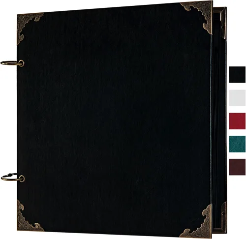 Álbum de fotos de 8 x 8 pulgadas de cuero con tapa dura, 80 páginas de papel artesanal en blanco, álbum de recortes DIY para bodas y aniversarios,