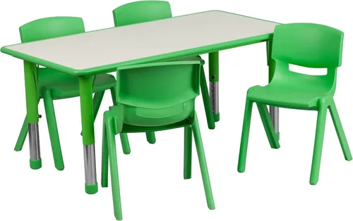 Miniatura 10 de Flash Furniture Emmy - Juego de mesa rectangular de plástico natural ajustable con 4 sillas, 23.625 pulgadas de ancho x 47.25 pulgadas de largo