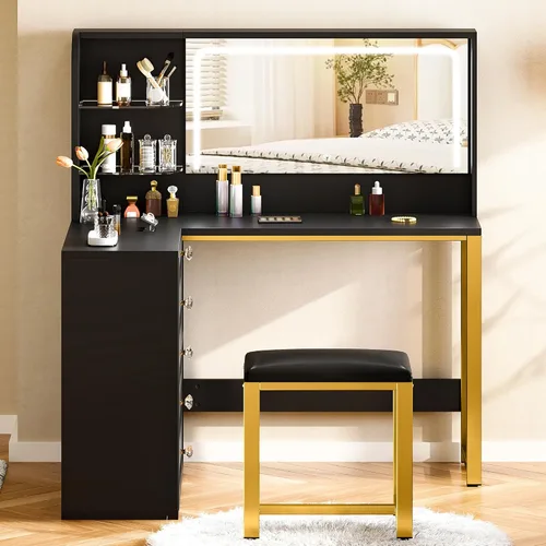 YITAHOME Juego de escritorio de tocador, tocador de maquillaje con espejo y luces, 3 modos de iluminación, tocador grande de 48 pulgadas con 5