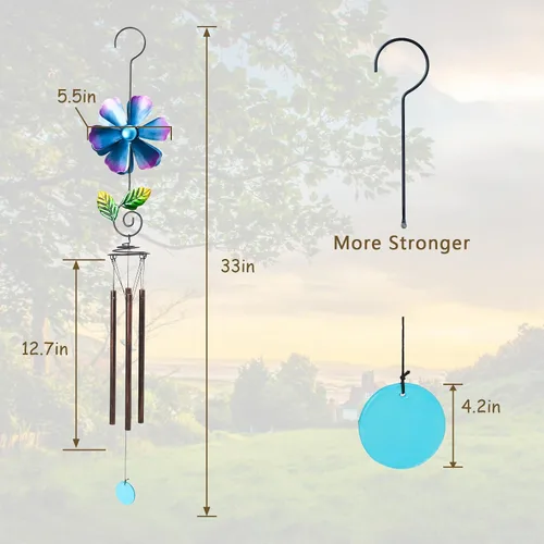 Miniatura 3 de MUMTOP Campanillas de viento para espacio exterior – Campanillas de viento de jardín con molinillo de viento de flores, 33 pulgadas de tono profundo