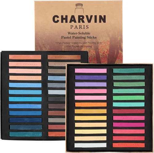 Charvin - Pasteles de tiza pastel de colores para artistas (juego de 48) - Solubles en agua, palos de colores pastel surtidos para pintura húmeda y