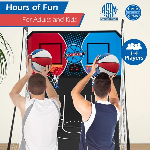 Miniatura 2 de GYMAX Juego de Baloncesto Arcade Interior Plegable con 8 Modos de Juego, Sonido de Arcade, 4 Pelotas y Bomba de Inflado, Juegos de Baloncesto