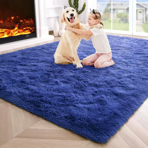 Miniatura 66 de Noahas - Alfombra suave y afelpada para habitación de niña y sala de estar, colorida, decoración para guardería, teñido anudado arcoíris, azul