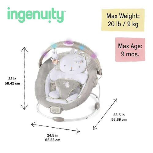 Miniatura 3 de Ingenuity InLighten - Asiento de bebé con columpio y barra de juguete iluminada, vibraciones, almohada para tiempo boca abajo y sonidos, 0-6 meses
