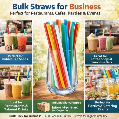 Miniatura 5 de Tessco for you 600 piezas de 25 cm de pajitas jumbo para batidos a granel de 10 mm de plástico desechable con burbujas de té de boca ancha envueltas