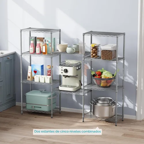 Miniatura 5 de SINGAYE Unidades de Estantería de Almacenamiento de 5 Niveles para Garaje, Estantes de Alambre Resistente de Metal para Despensa, Armario, Cocina