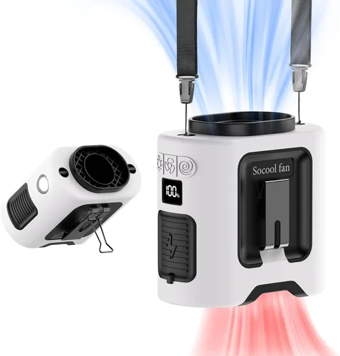Miniatura 9 de Socool - Ventilador portátil de 10 000 mAh, clip para cinto, batería recargable, 5 velocidades, linterna, para el cuello, manos libres, 40 horas