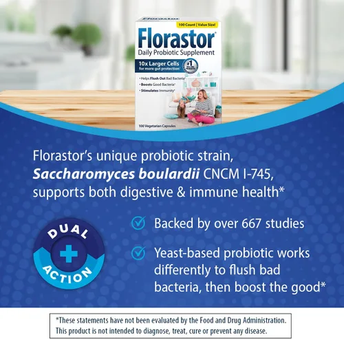 Miniatura 5 de Florastor Paquete de refuerzo de la digestión y la inmunidad para hombres y mujeres con Saccharomyces Bouldari - 100 unidades probiótico