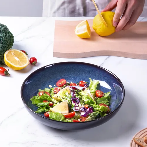 Miniatura 6 de LERATIO Tazones para pasta, cuencos de cerámica para pasta de 38 onzas, juego de 4 cuencos de pasta esmaltada reactiva de 9.0 pulgadas, aptos