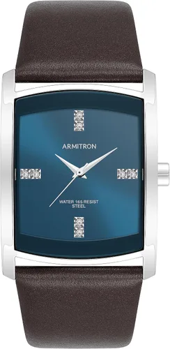 Miniatura 9 de Armitron Reloj con correa de cuero con detalles de cristal genuino para hombre