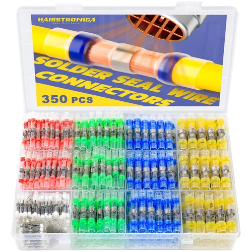 haisstronica 350 conectores de alambre de sello de soldadura, conectores de alambre termorretráctiles de grado marino de calibre 26-10, conectores a