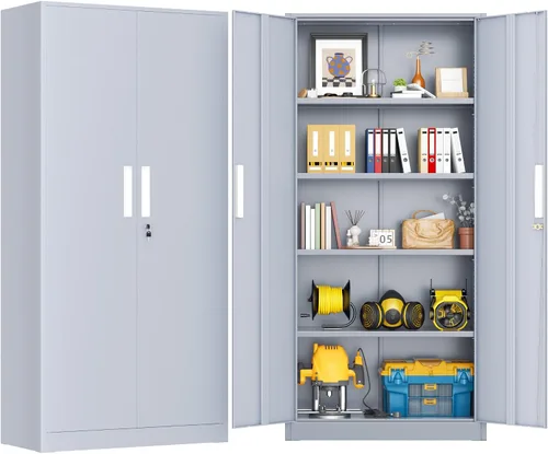 Miniatura 28 de Greenvelly Armario de almacenamiento de metal con puertas y estantes, armario de almacenamiento con cerradura de 36 pulgadas para oficina, gabinete