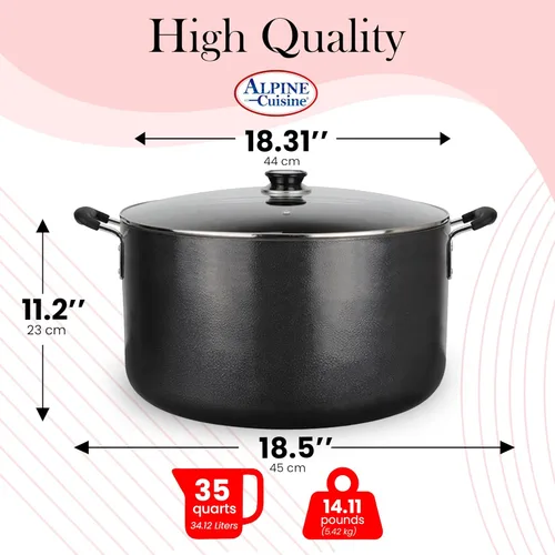 Miniatura 3 de Alpine Cuisine Olla de Caldo antiadherente de 35 cuartos de galón con tapa de vidrio templado y asas de transporte, utensilios de cocina multiusos
