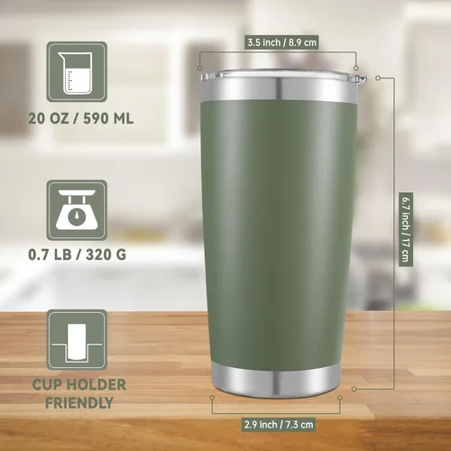 Miniatura 5 de Vaso de acero inoxidable de 20 onzas con tapa, doble pared aislada al vacío, taza de café de 20 onzas con recubrimiento en polvo para bebidas Verde