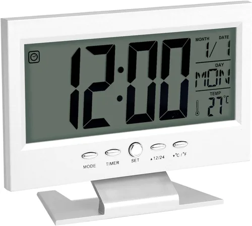 Miniatura 6 de Reloj digital, relojes para dormitorios, reloj digital de temperatura, cargador USB con sensor de sonido digital LCD, reloj despertador