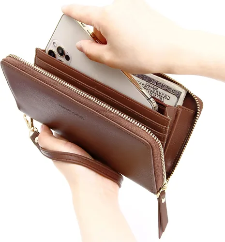 Miniatura 91 de Badiya Billetera para mujer con bloqueo RFlD de cuero con cremallera alrededor de carteras de gran capacidad