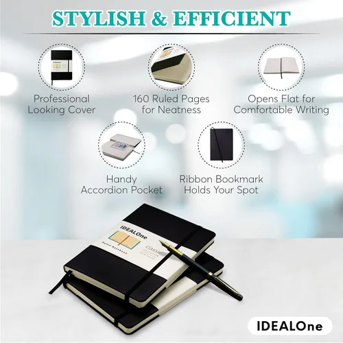 Miniatura 6 de IDEALOne Cuaderno de cuero de tapa dura forrado, A5 (5.7 x 8 pulgadas), cuadernos de diario con rayas universitarias, 160 páginas, papel grueso