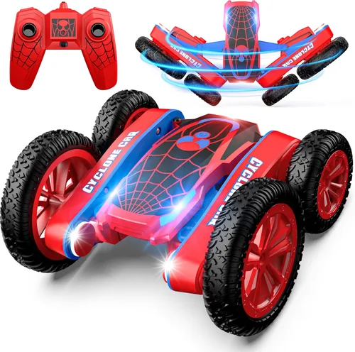 Spider - Auto de control remoto para niños – 2.4 GHz rápido RC Stunt Cars, 360° giratorio 4WD RC Crawler con luces, juguete recargable para niños de