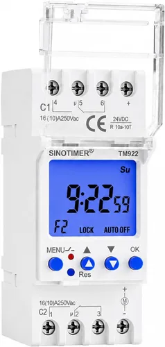 TM922-3 DC/AC 24V Power 2 canales Pantalla LCD grande Temporizador programable Interruptor de tiempo Dual-Relé 16A Amp con retroiluminación azul