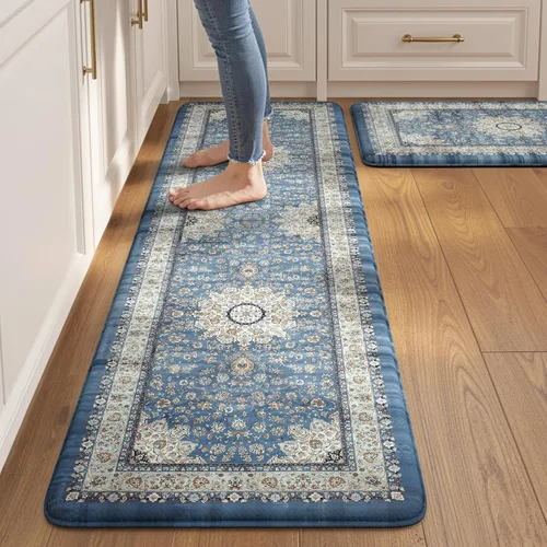 Miniatura 9 de Collive Alfombras y Tapetes Boho para Cocina 2 PIEZAS Alfombra Antifatiga Acolchada, Juego de 2 Alfombras de Cocina Impermeables Antideslizantes