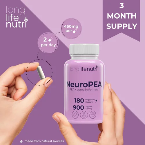 Miniatura 5 de LongLifeNutri NeuroPEA (Palmitoiletanolamida + luteolina 800 mg/100 mg) - Suplemento orgánico para el rendimiento nervioso, 180 cápsulas