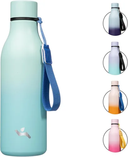 Miniatura 31 de Konokyo Botella de agua aislada con correa, botella de agua de acero inoxidable de 18 onzas de doble pared con aislamiento al vacío, frasco de Verde