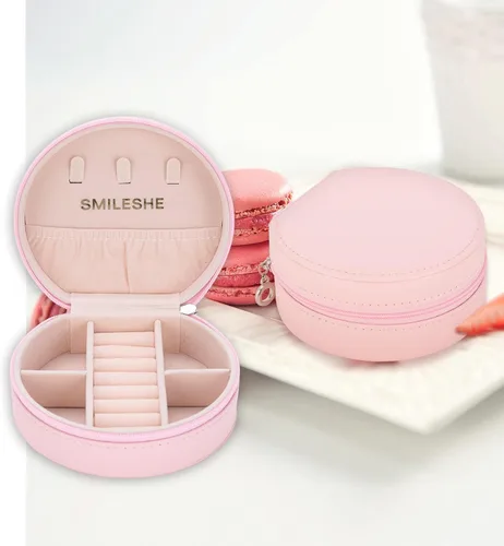 Miniatura 5 de Smileshe Joyero de viaje, mini organizador portátil con cremallera, de piel sintética, pequeñas cajas de almacenamiento para anillos, aretes