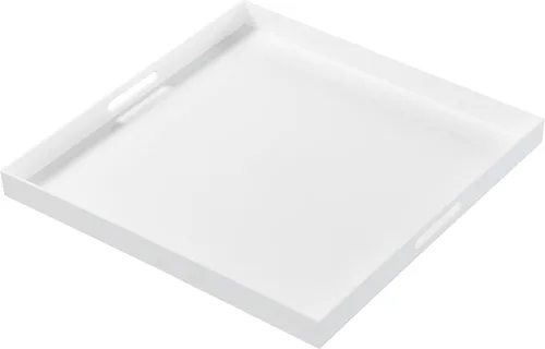 Miniatura 9 de Bandeja grande de acrílico blanco con asas, 19 x 19 x 2 pulgadas de alto, bandeja a prueba de derrames para otomana, mesa de café, desayuno, té