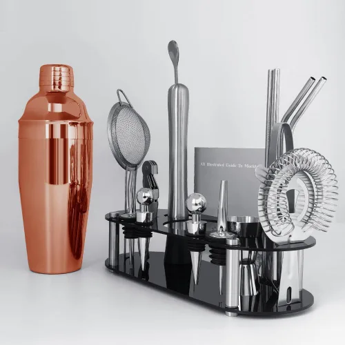 Miniatura 3 de Juego de Coctelera para Bartender con Soporte - Juego de Herramientas de Bar de 16 Piezas, Juego Mezclador de Bebidas Incluye: Cocteleras, Jigger