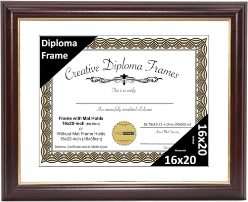 Miniatura 22 de Creative Picture Frames Marco para Diploma de Caoba con Borde Dorado de 12x16 pulgadas con Vidrio y Paspartú Negro y Colgadores de Pared Instalados