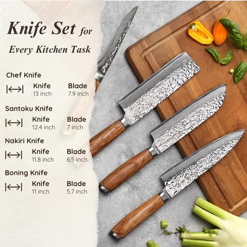 Miniatura 3 de Wakoli Juego de Bloques de Cuchillos de Damasco – Juego de 4 Piezas de Cuchillos de Cocina Profesionales con Bloque Magnético – Juego de Cuchillos